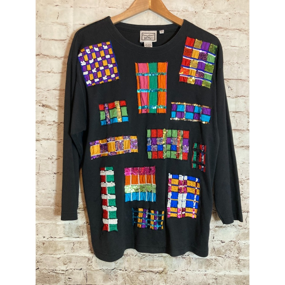 Vintage Conversations by‎ Jill Rogers Top Medium Christmas Present Sequin Detail